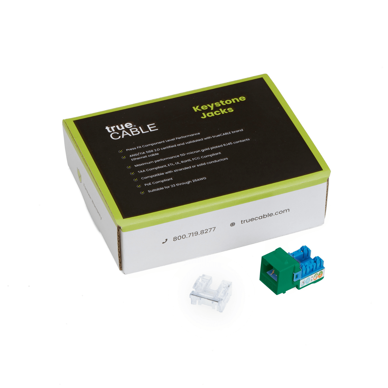 Cat6A Punch Down Keystone Jack | Unshielded | 12pc | Packaging | Green