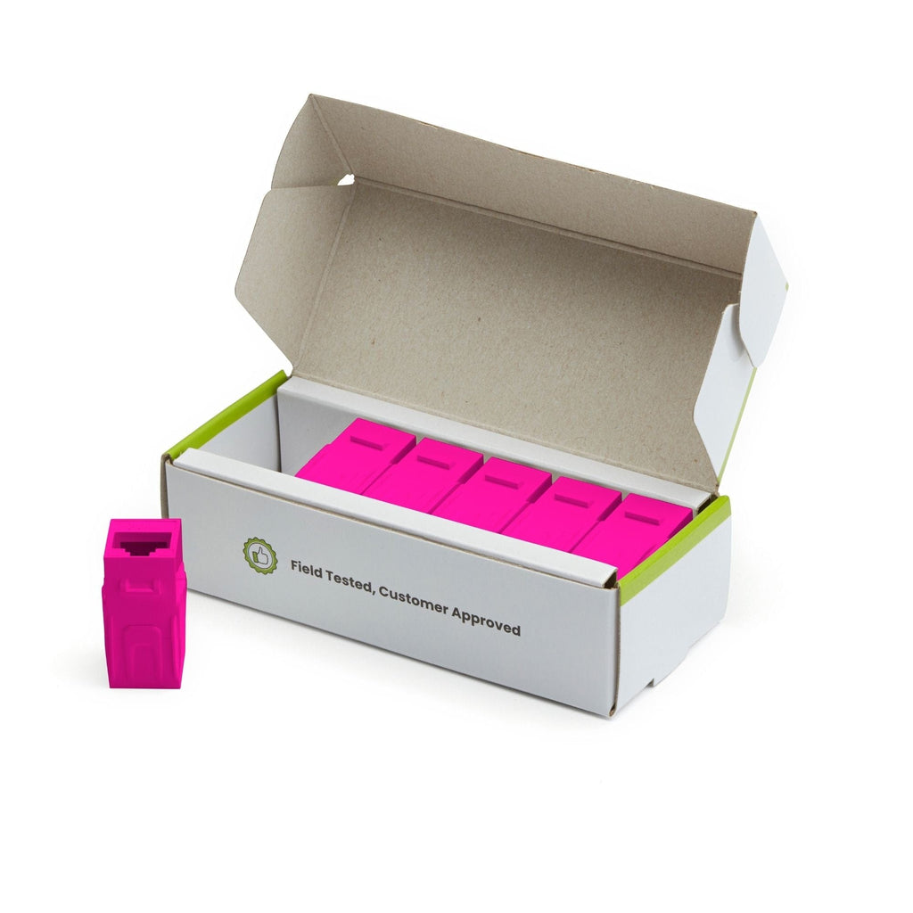 Cat6A Keystone Jack Couplers | Unshielded | 6 Piece | Pink | open box