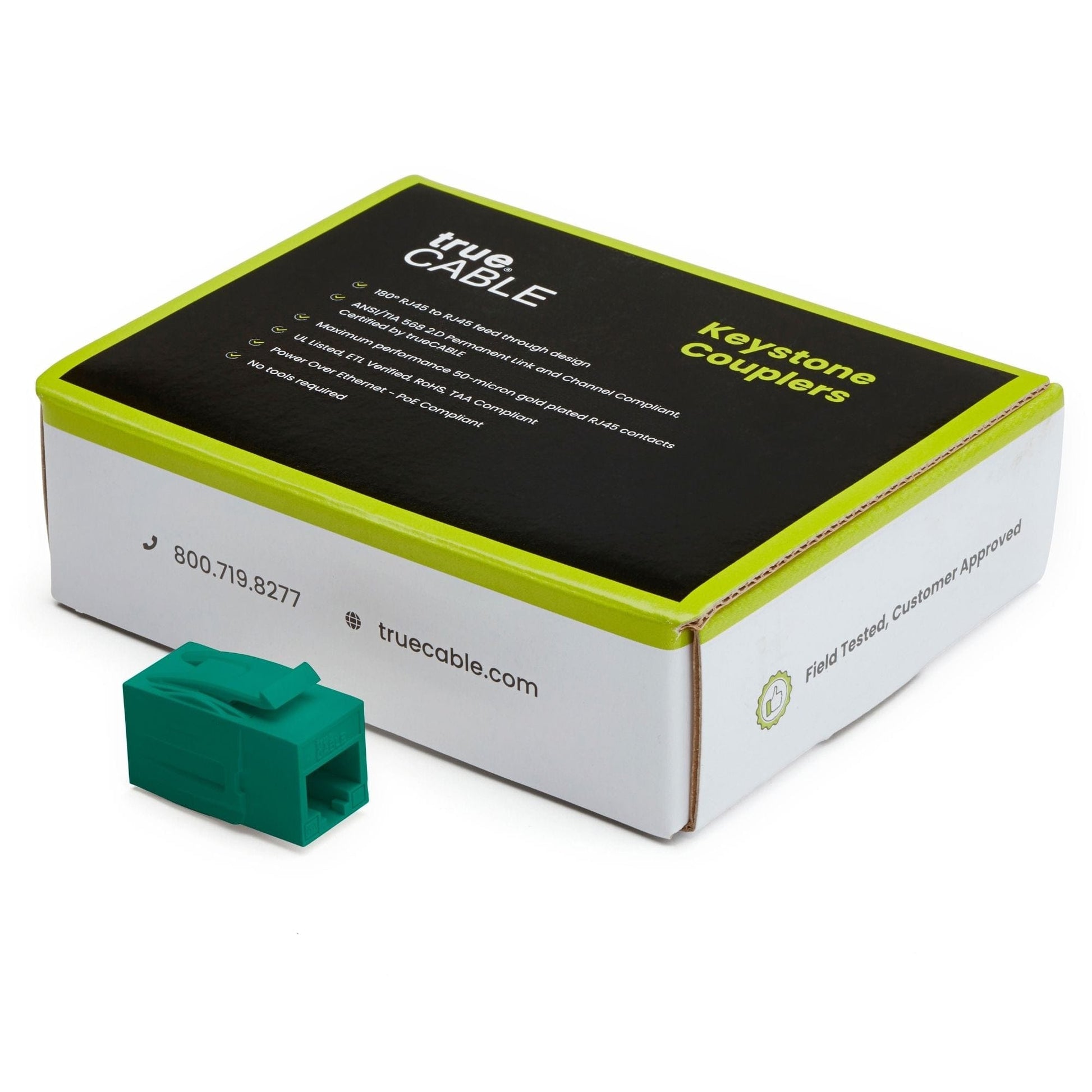 Cat6A Keystone Jack Couplers | Unshielded | 12 Piece | Green | closed box