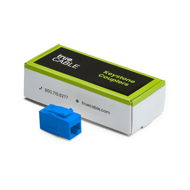 Cat6A Keystone Jack Couplers | Unshielded | 6 Piece | Blue | closed box
