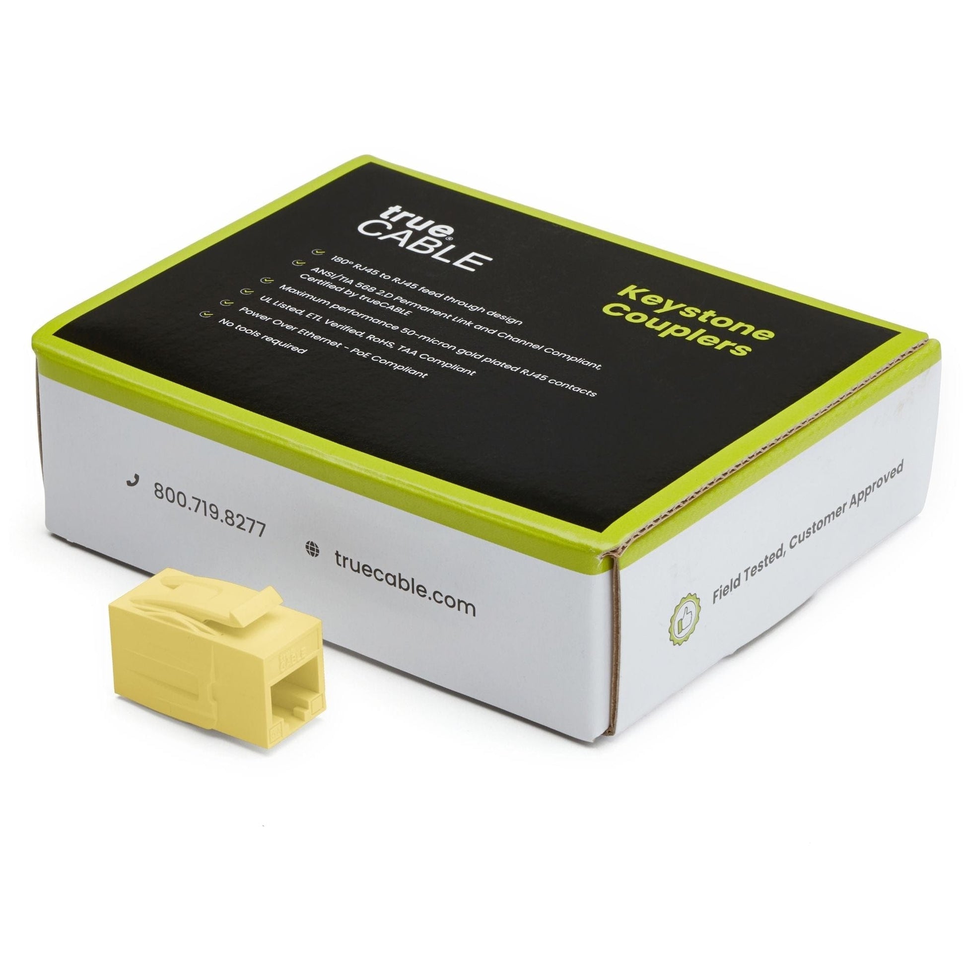 Cat6A Keystone Jack Couplers | Unshielded | 12 Piece | Yellow | closed box