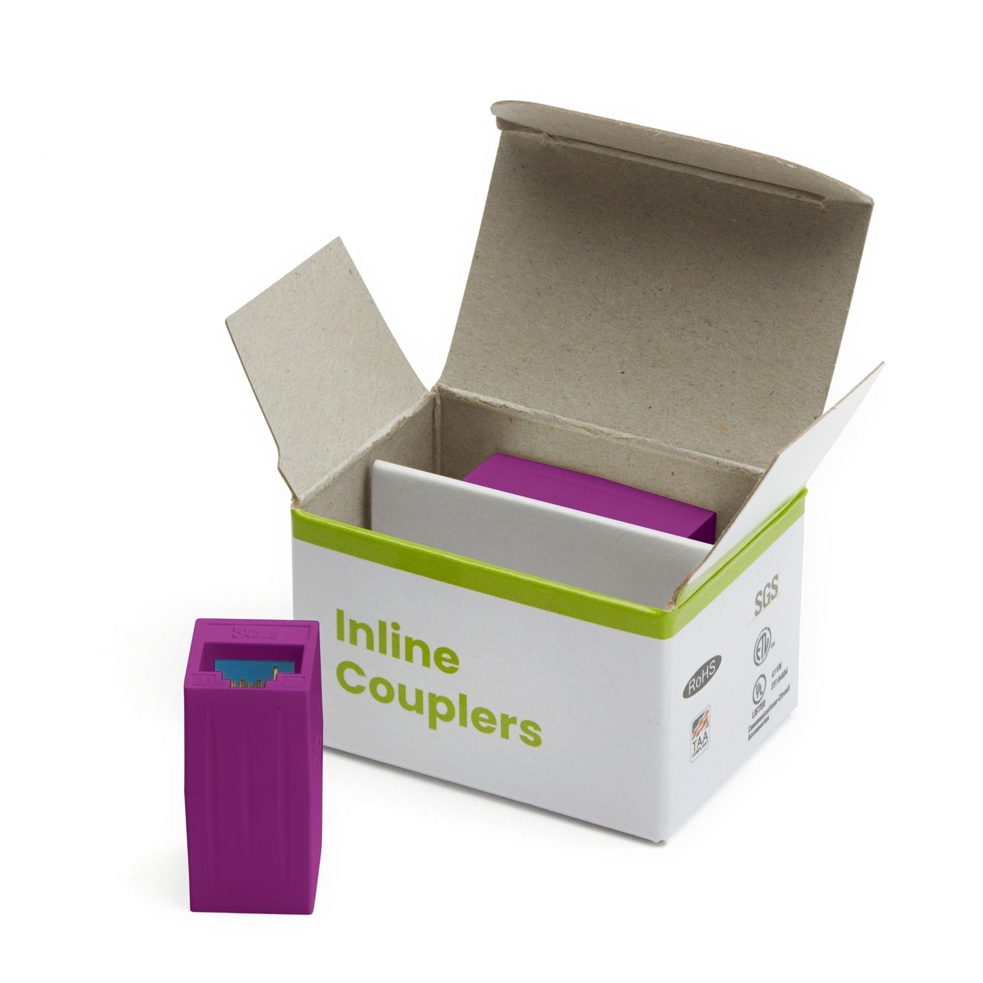 Cat6A Inline Coupler | Unshielded | Purple | 2pc | open box