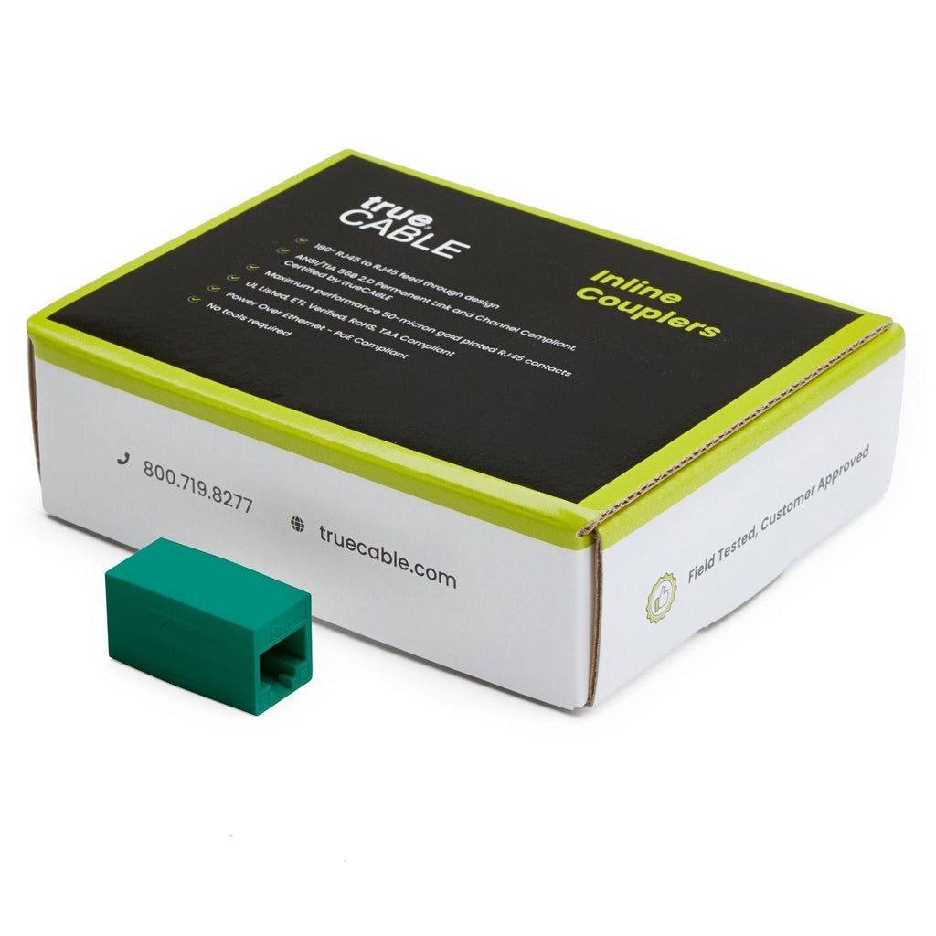 Cat6A Inline Coupler | Unshielded | Green | 12pc | closed box