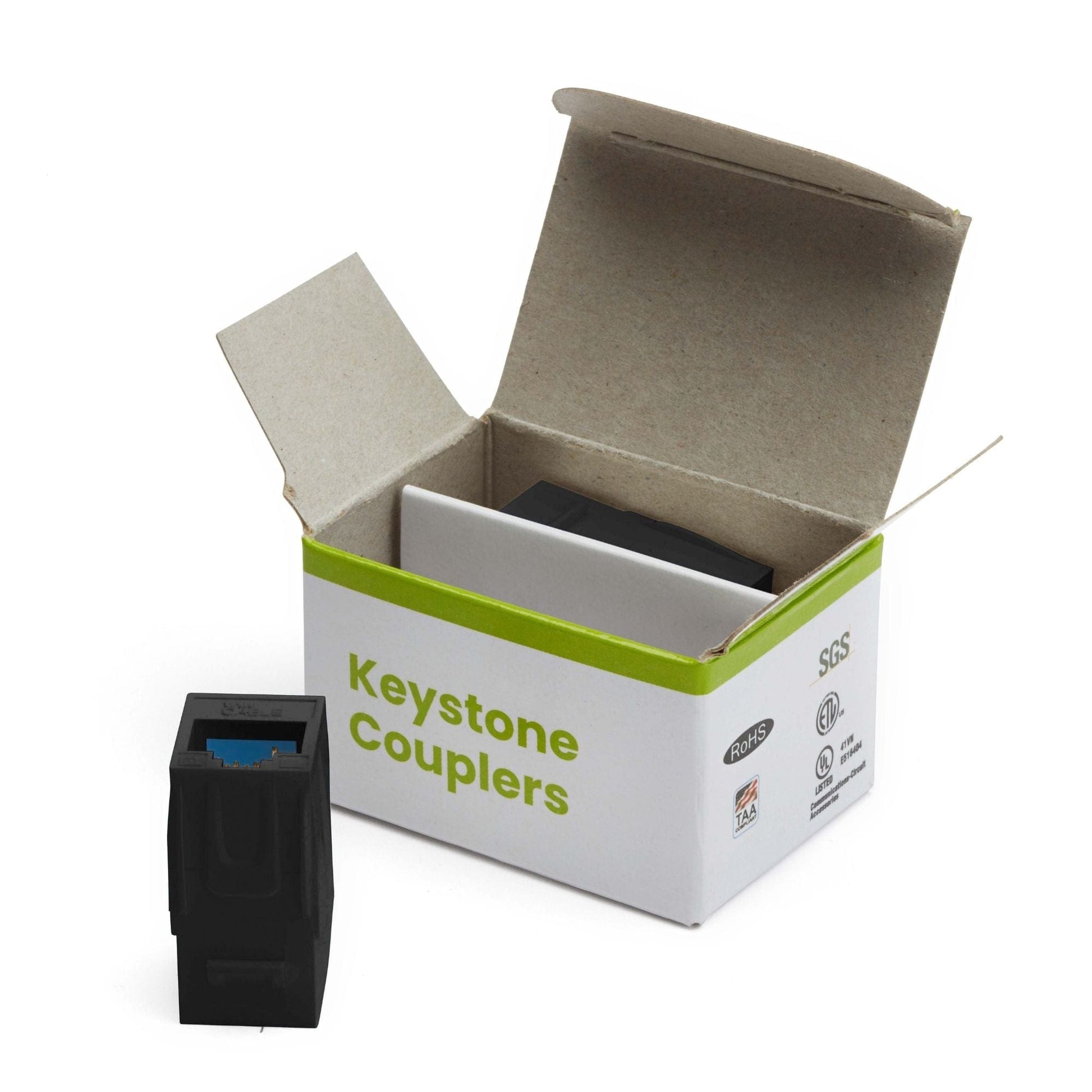 Cat6 Keystone Jack Coupler | Unshielded | Black | 2 Piece | open box
