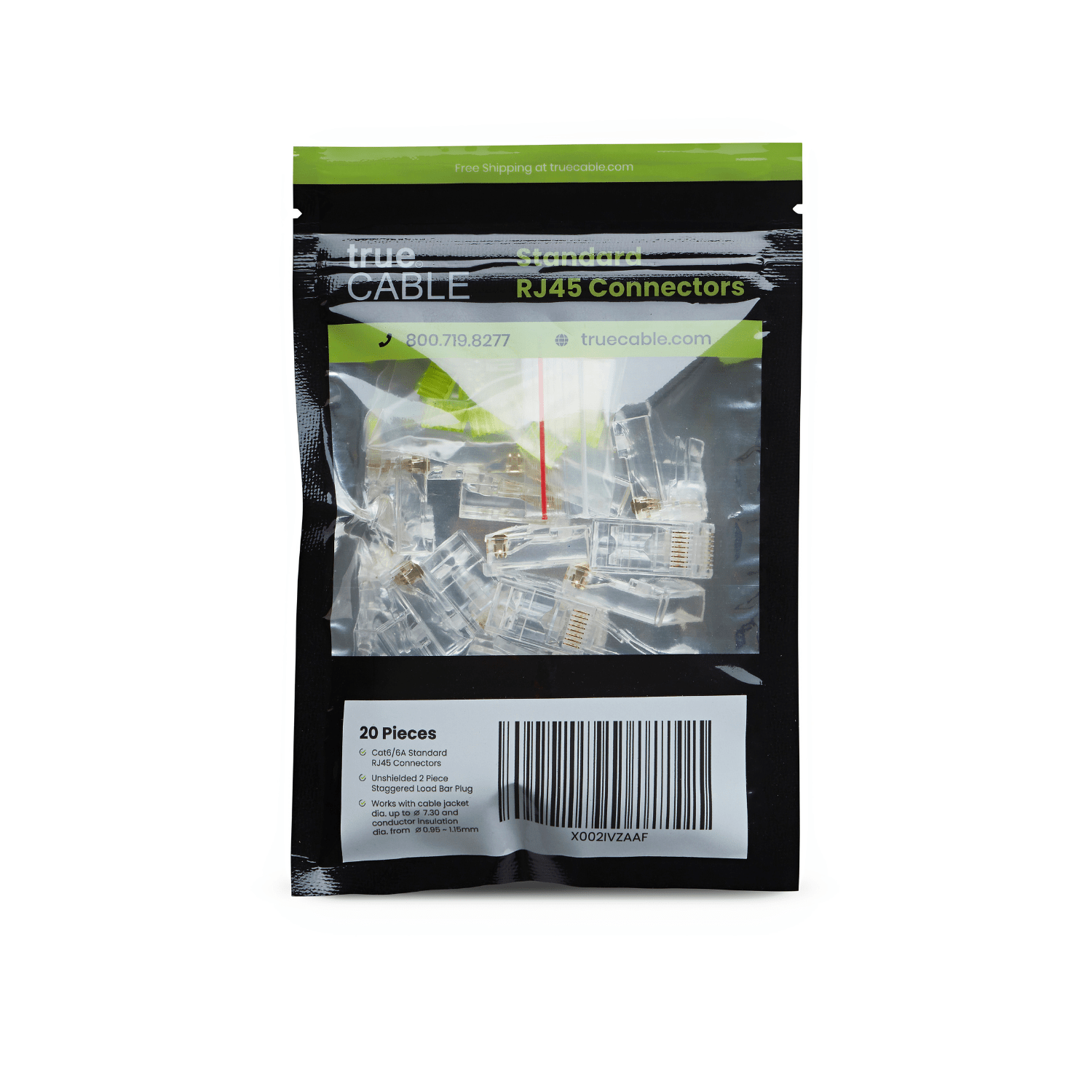 Cat6 Cat6A Standard RJ45 Connectors | Unshielded | 20pc | Front