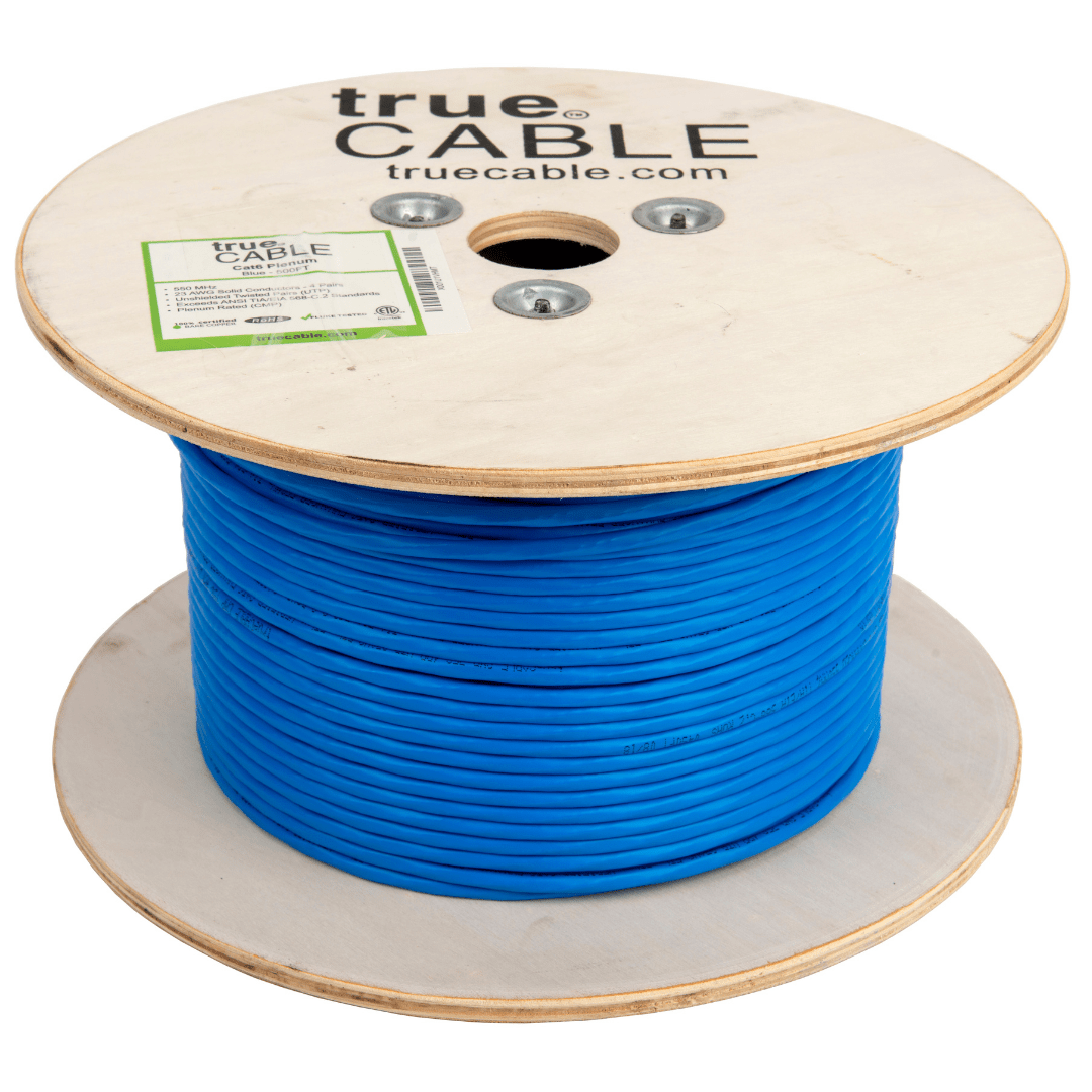 Cat6 Plenum Ethernet Cable Blue 500ft trueCABLE Reel No Wrap