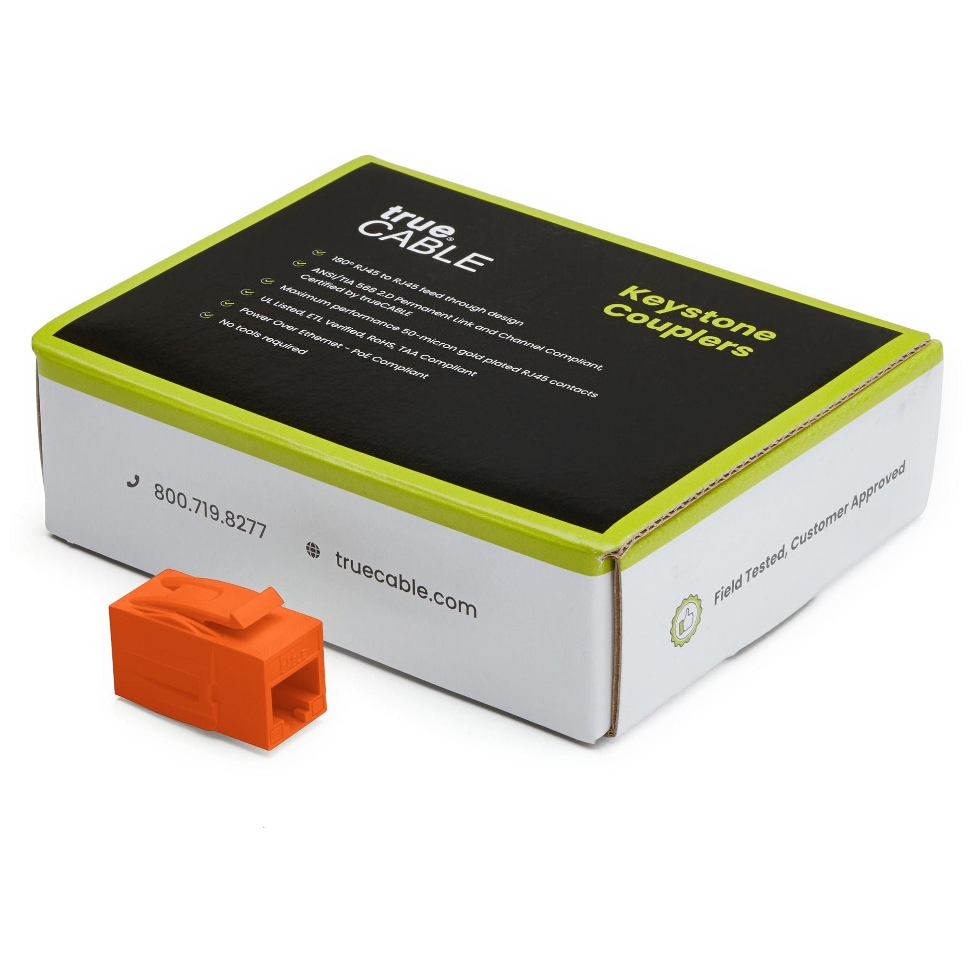 Cat6A Keystone Jack Couplers | Unshielded | 12 Piece | Orange | closed box