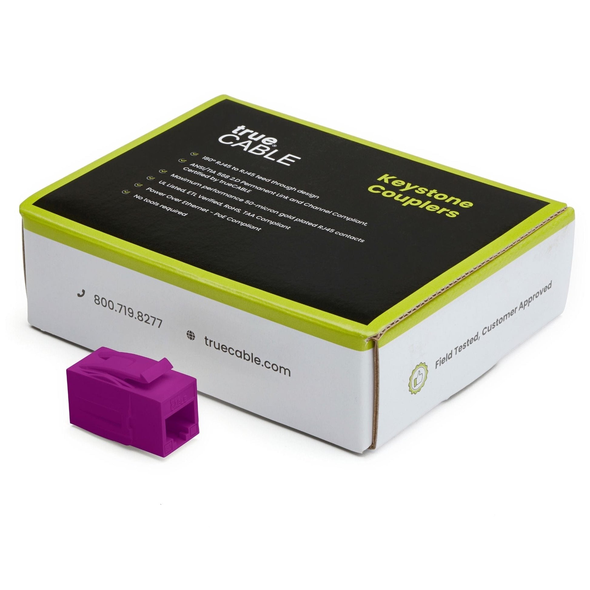 Cat6A Keystone Jack Couplers | Unshielded | 12 Piece | Purple | closed box