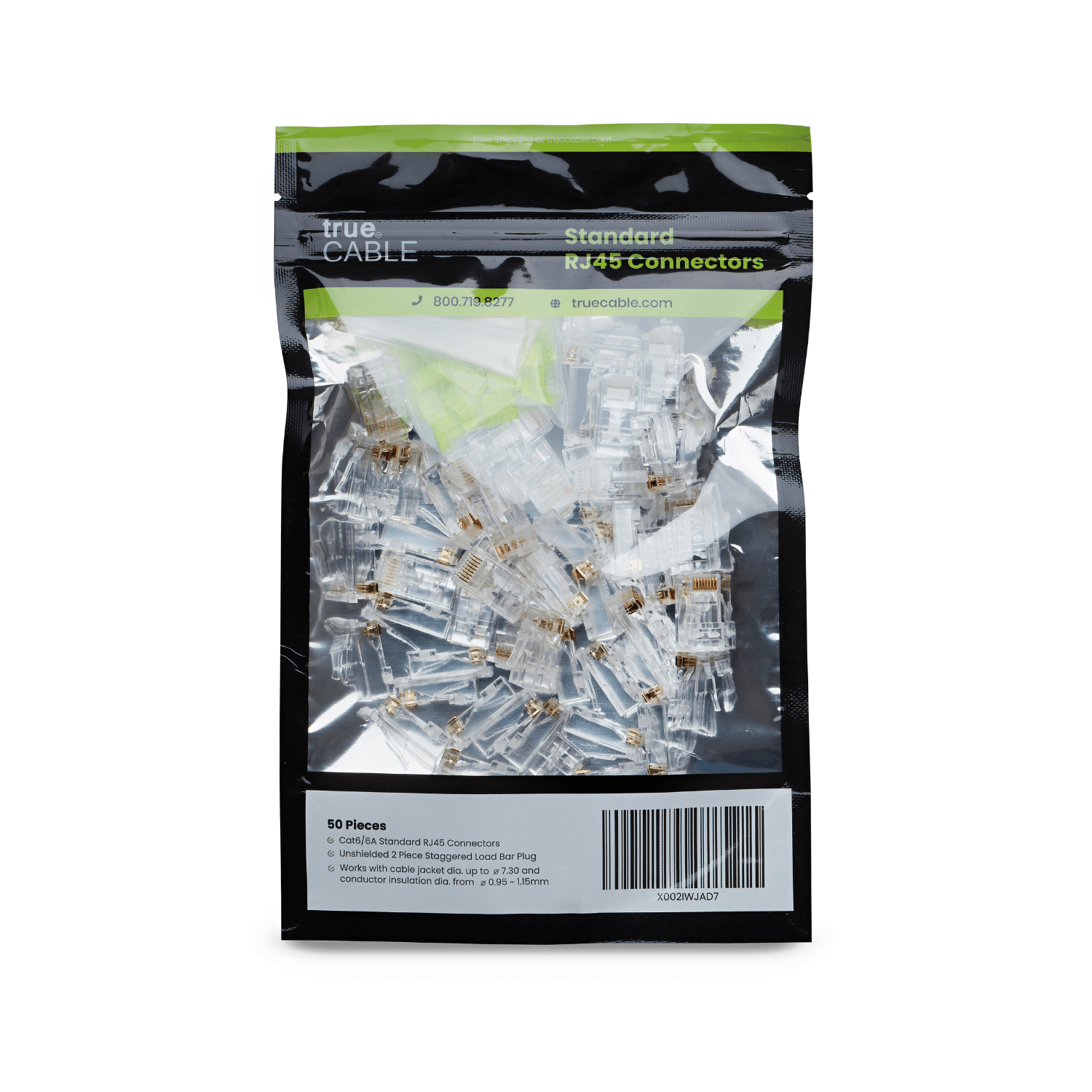 Cat6 Cat6A Standard RJ45 Connectors | Unshielded | 50pc | Front