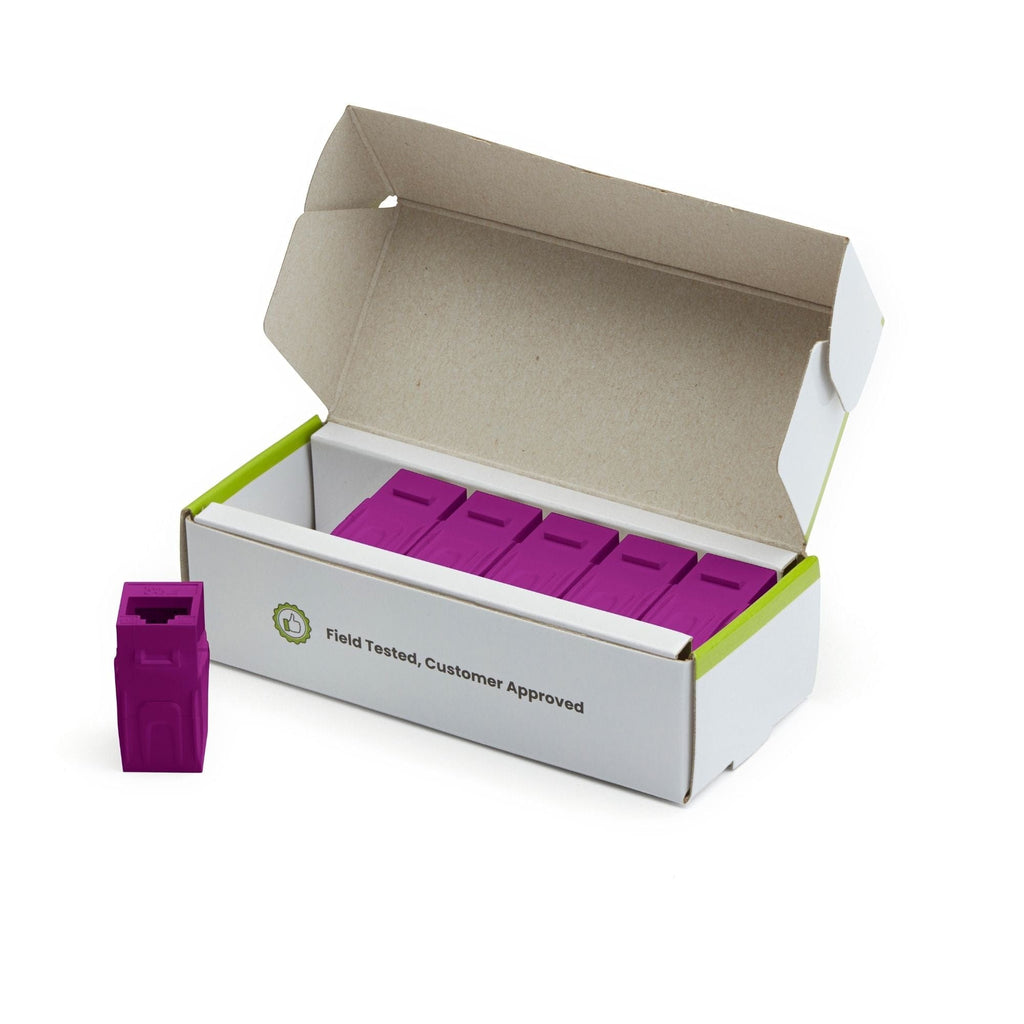 Cat6A Keystone Jack Couplers | Unshielded | 6 Piece | Purple | open box