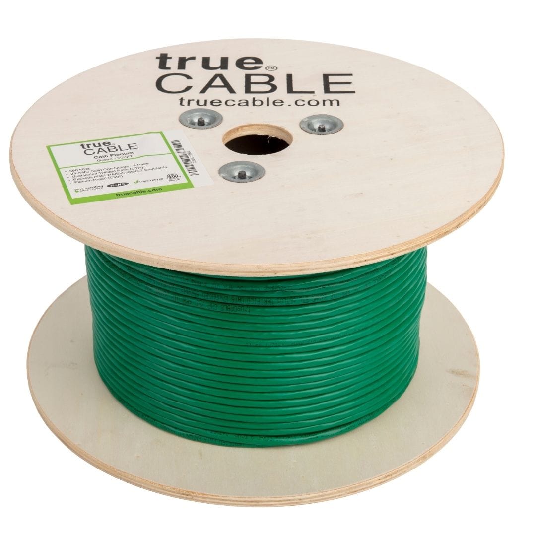 Cat6 Plenum Ethernet Cable Green 500ft trueCABLE Reel No Wrap