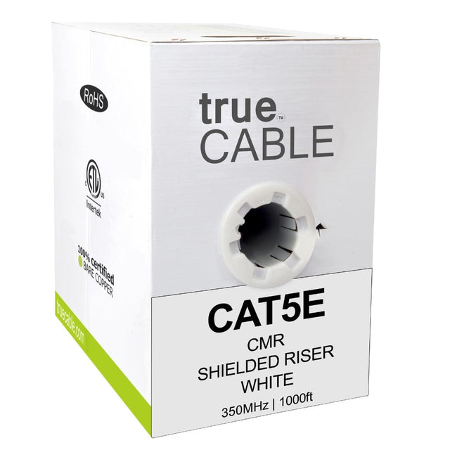 Cat5e Shielded Riser Ethernet Cable White 1000ft trueCABLE Box Front