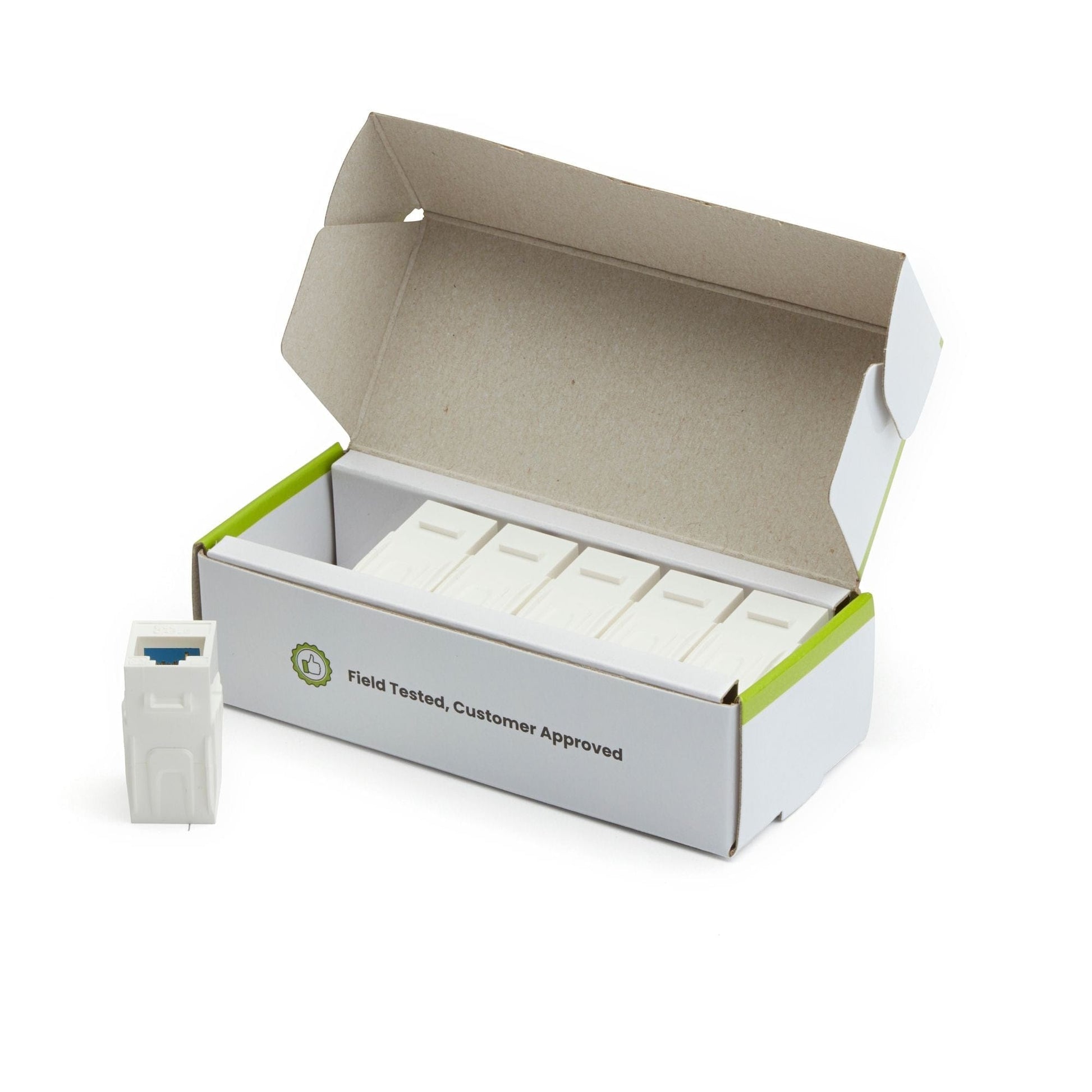 Cat6A Keystone Jack Couplers | Unshielded | 6 Piece | White | open box