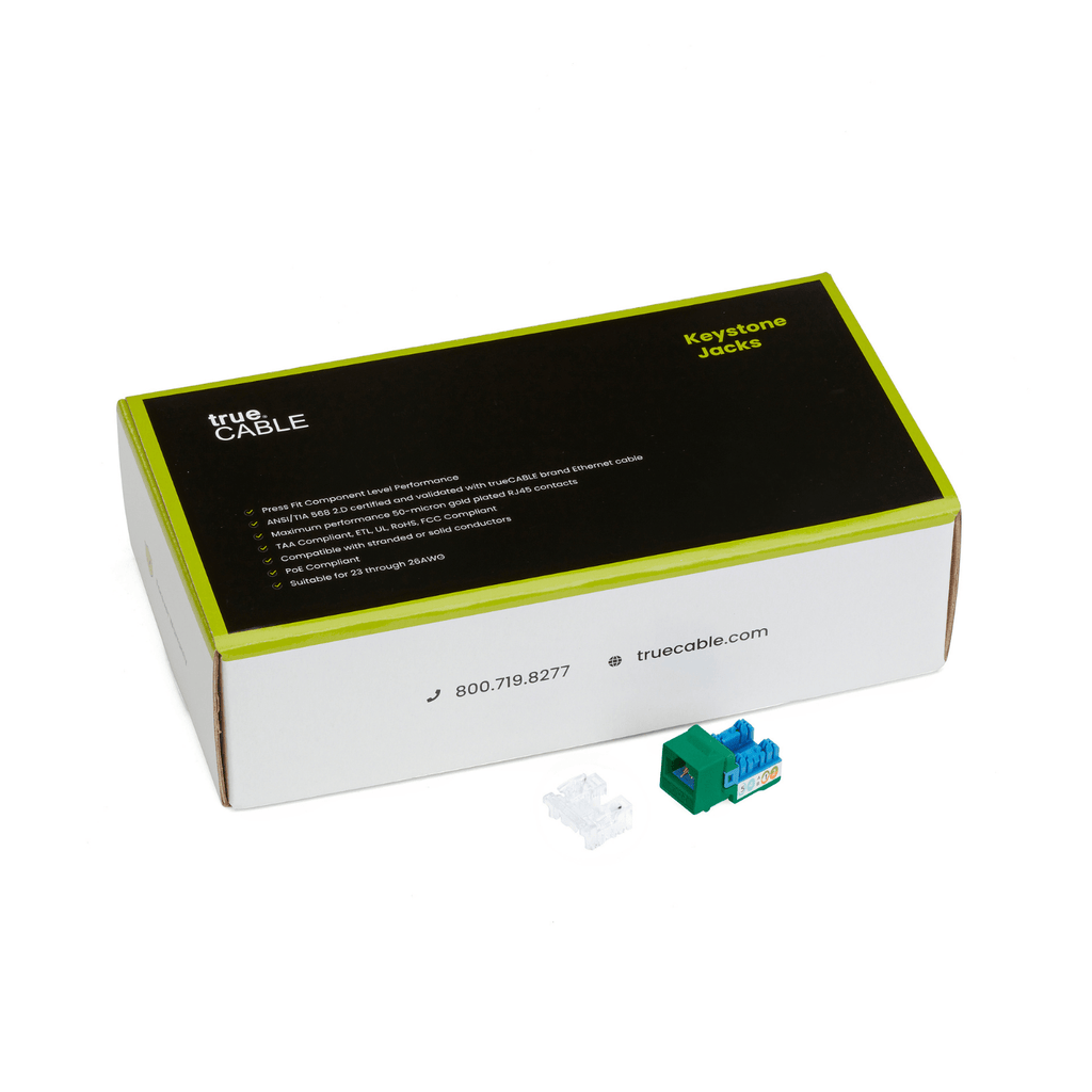 Cat6A Punch Down Keystone Jack | Unshielded | 48pc | Packaging | Green