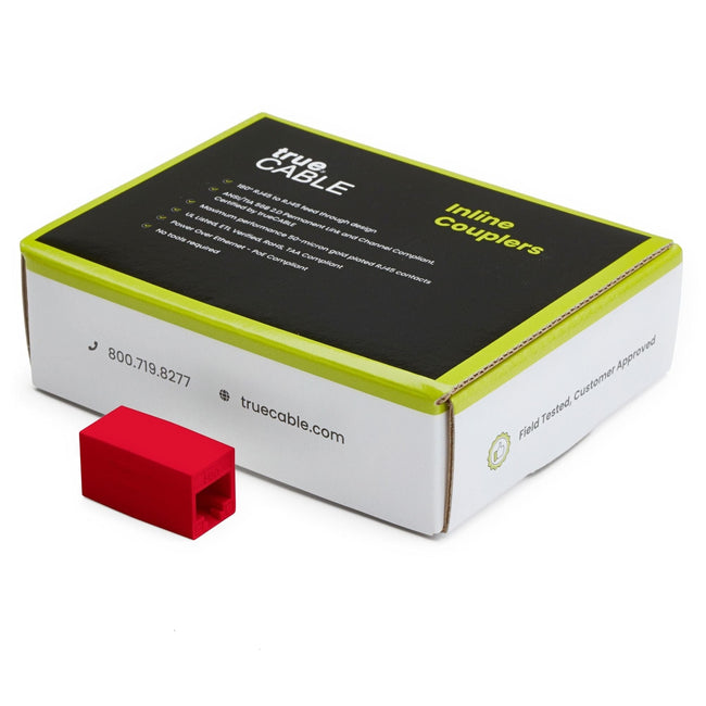 Cat6A Inline Coupler | Unshielded | Red | 12pc | closed box