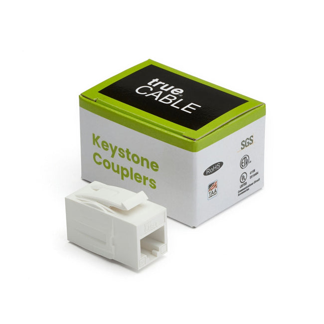 Cat6A Keystone Jack Couplers | Unshielded | 2 Piece | White | closed box