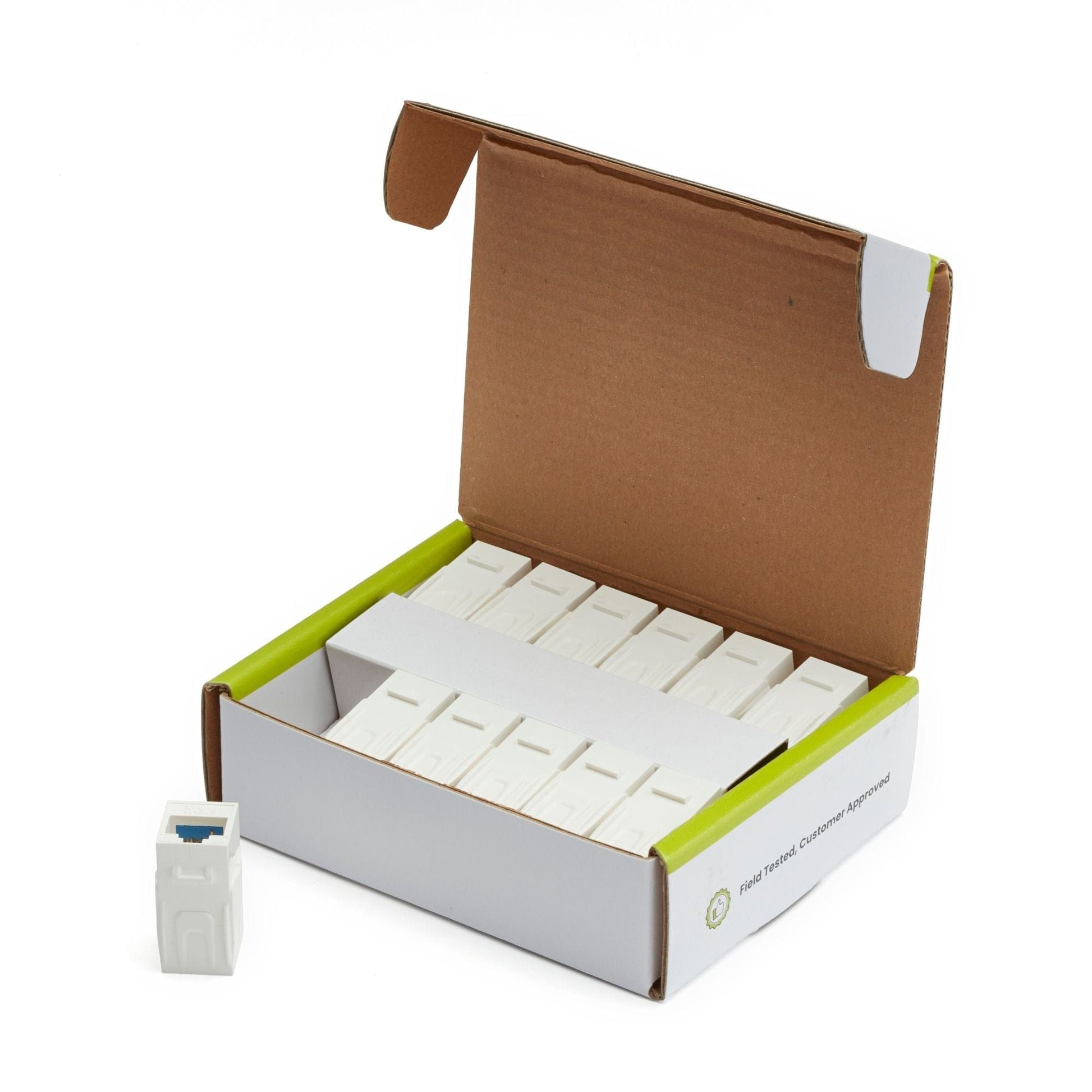 Cat6A Keystone Jack Couplers | Unshielded | 12 Piece | White | open box