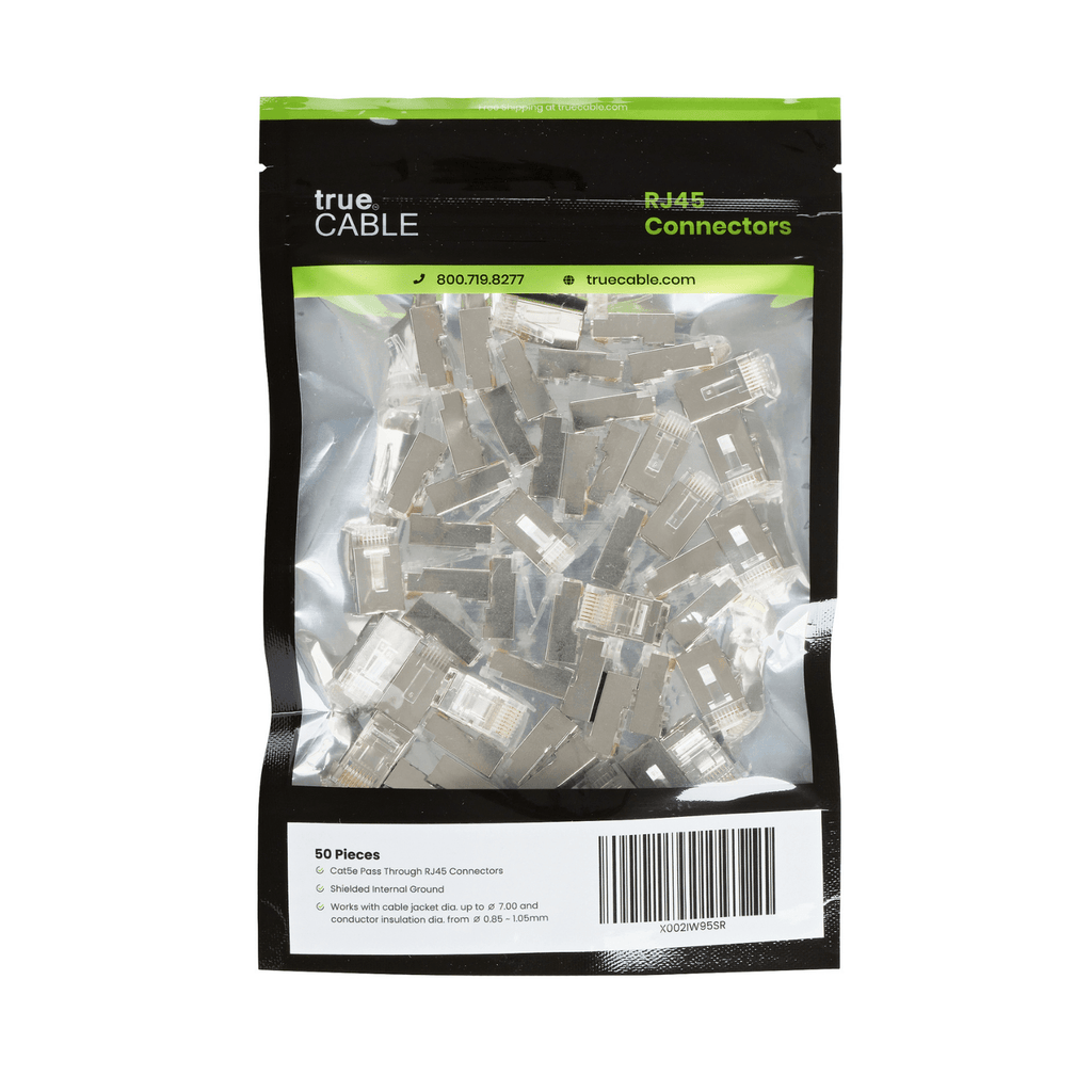 Cat5e Pass Through RJ45 Connectors | Shielded | 50pc | Packaging