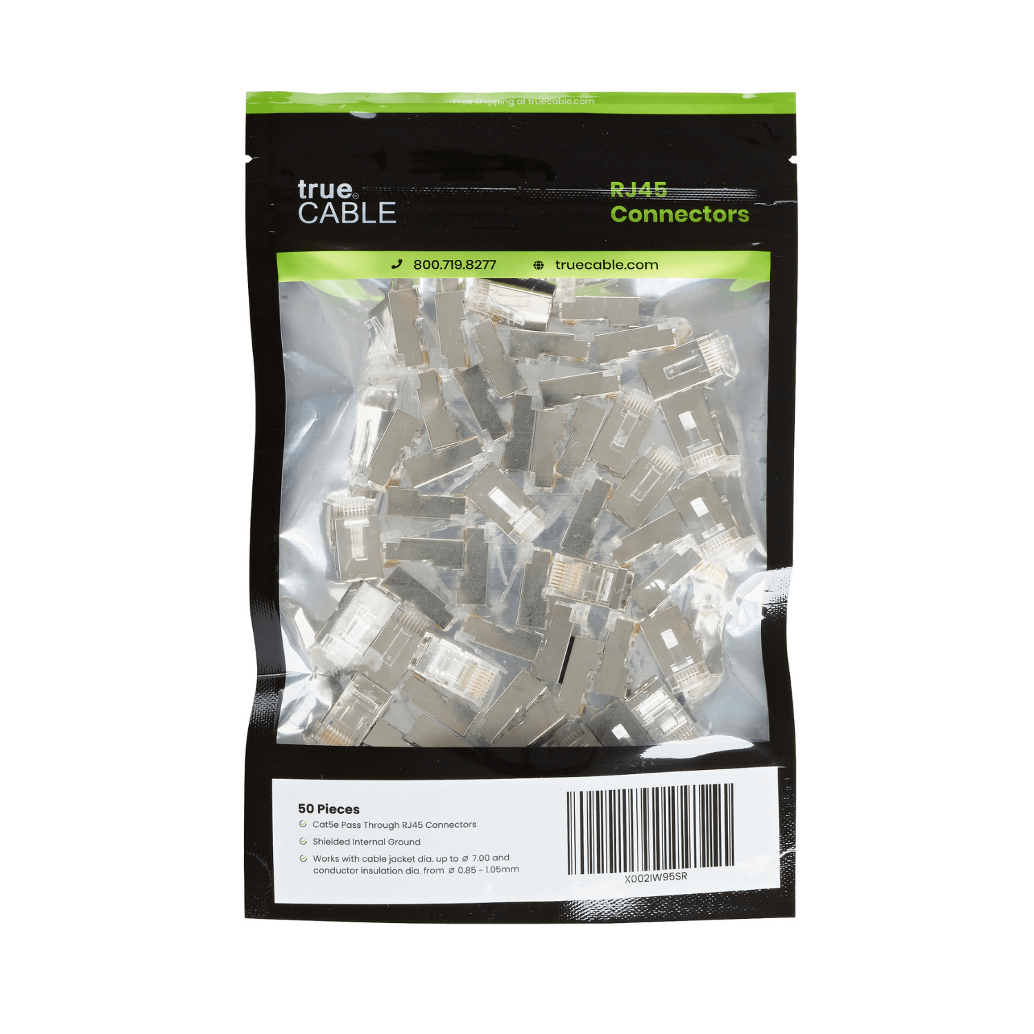 Cat5e Pass Through RJ45 Connectors | Shielded | 50pc | Packaging