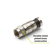 RG6 f connector, durable nickel plated brass construction, close up, 20 piece