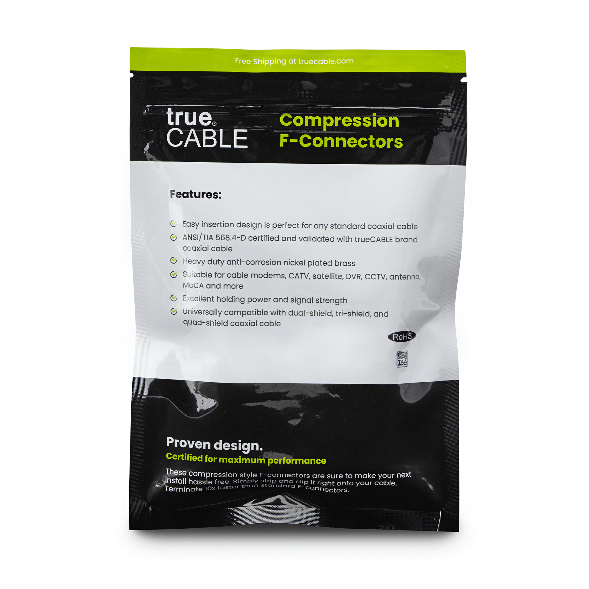 RG6 f connector, back of bag, 20 piece