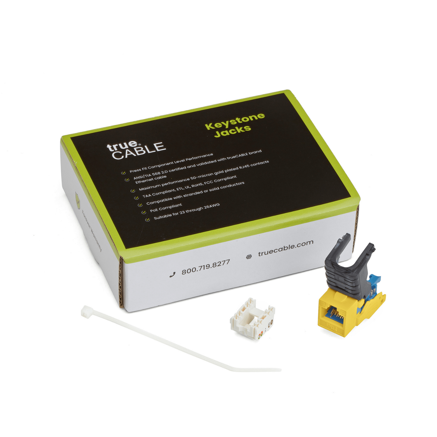 Cat6A Toolless Keystone Jack | Unshielded | 12pc | Yellow