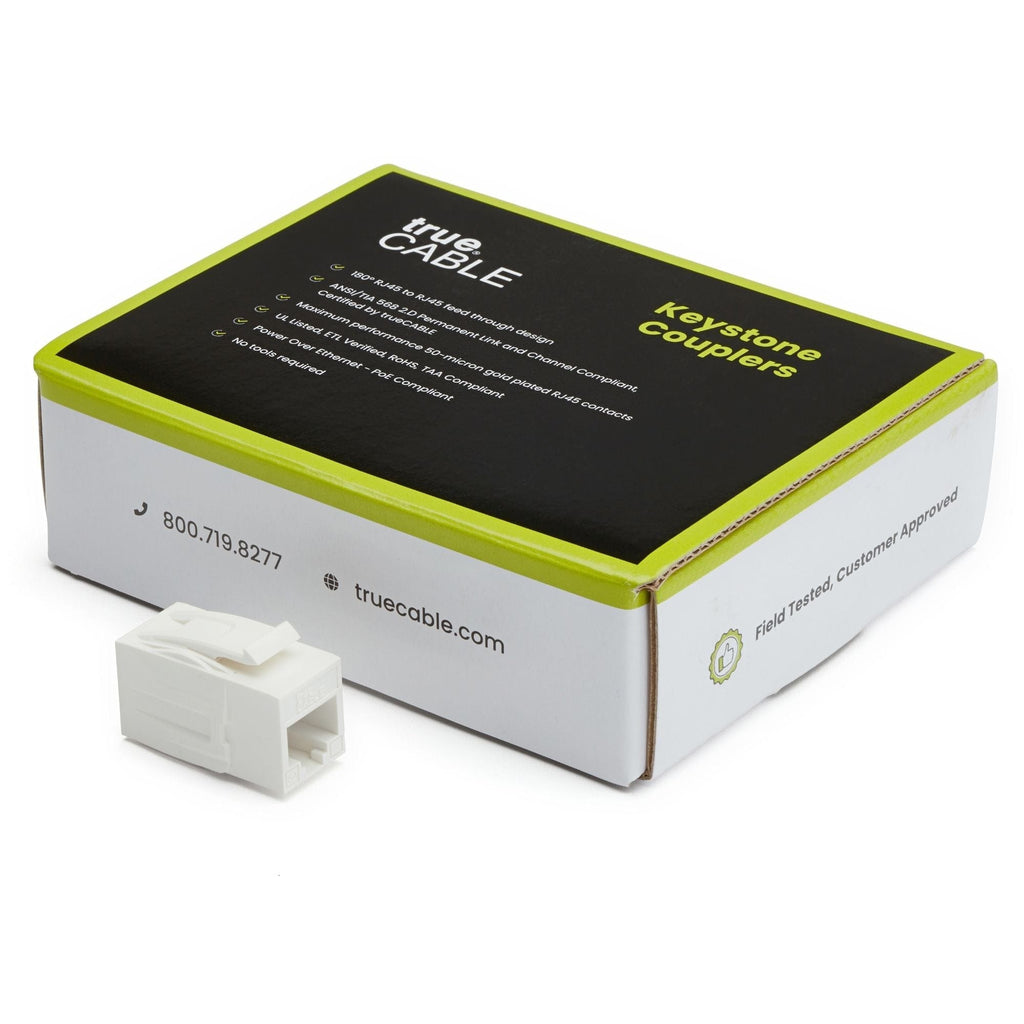 Cat6A Keystone Jack Couplers | Unshielded | 12 Piece | White | closed box