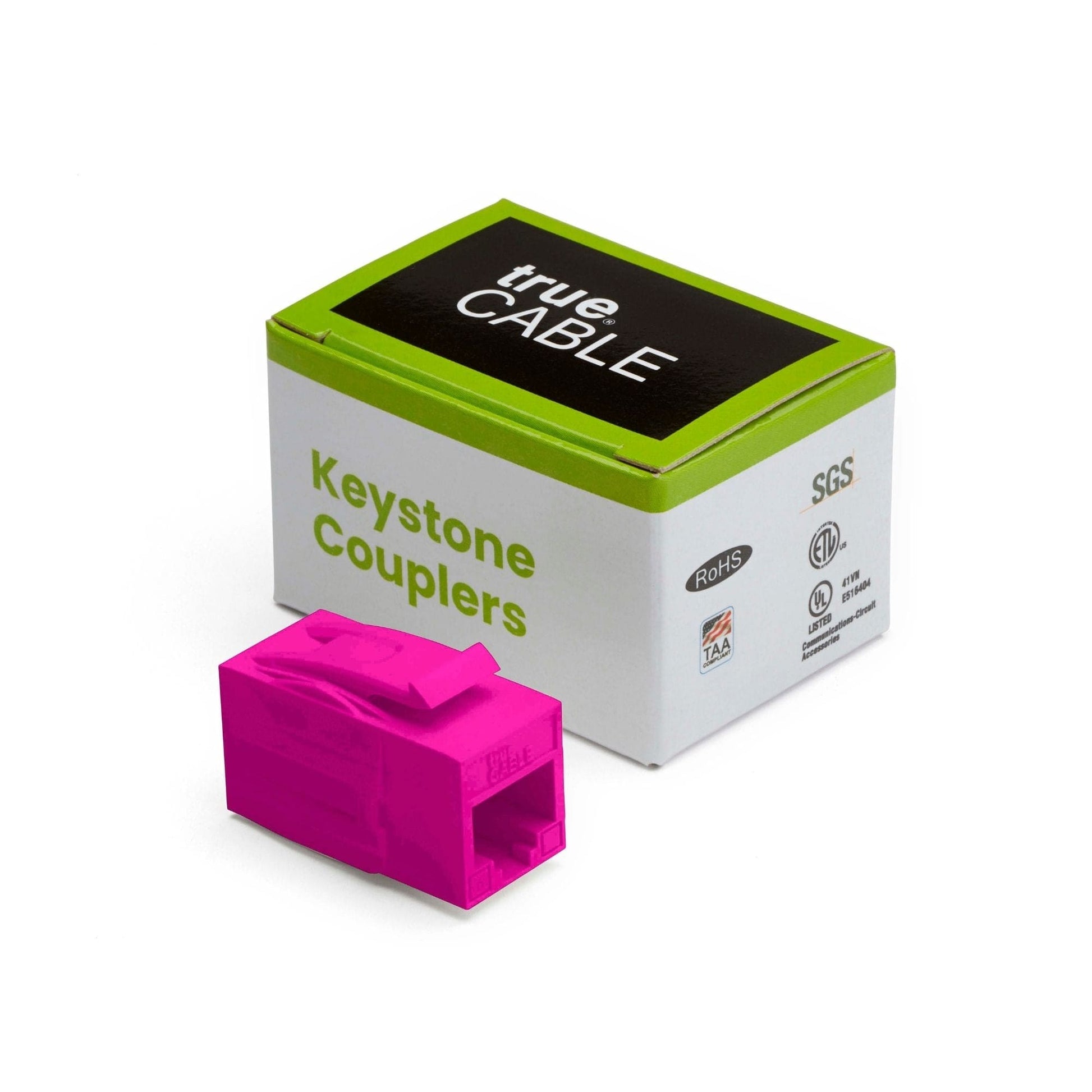 Cat6 Keystone Jack Coupler | Unshielded | Pink | 2 Piece | closed box