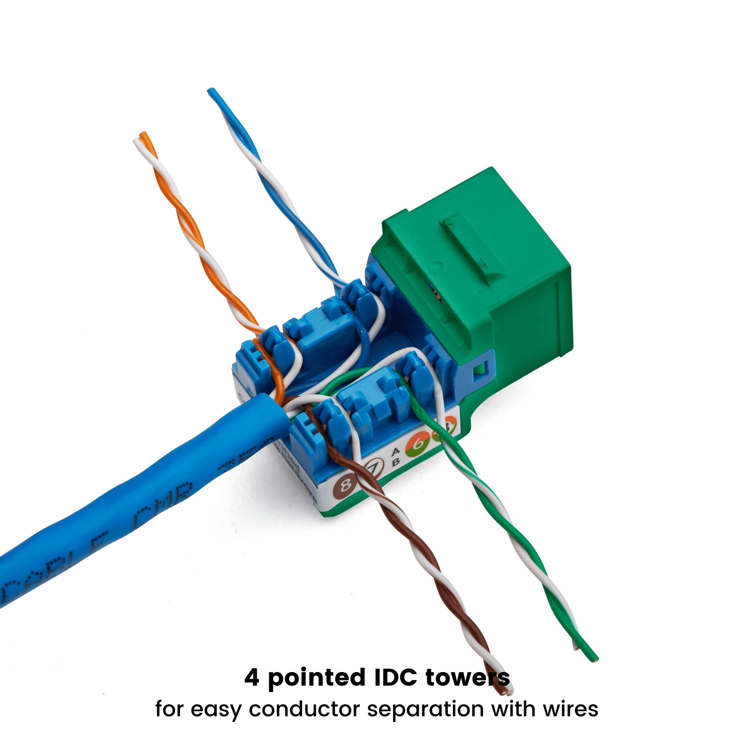 Cat6A Punch Down Keystone Jack | Unshielded | 12pc | IDC Towers | Green