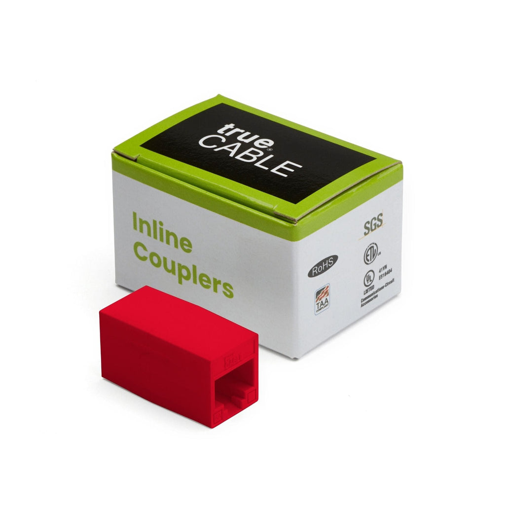 Cat6A Inline Coupler | Unshielded | Red | 2pc | closed box