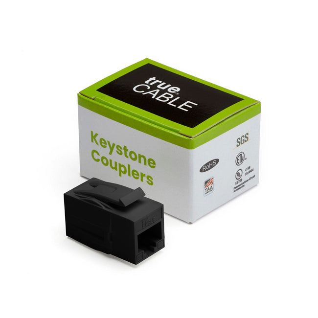 Cat6A Keystone Jack Couplers | Unshielded | 2 Piece | Black | closed box