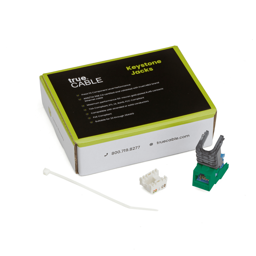 Cat6A Toolless Keystone Jack | Unshielded | 12pc | Packaging | Green