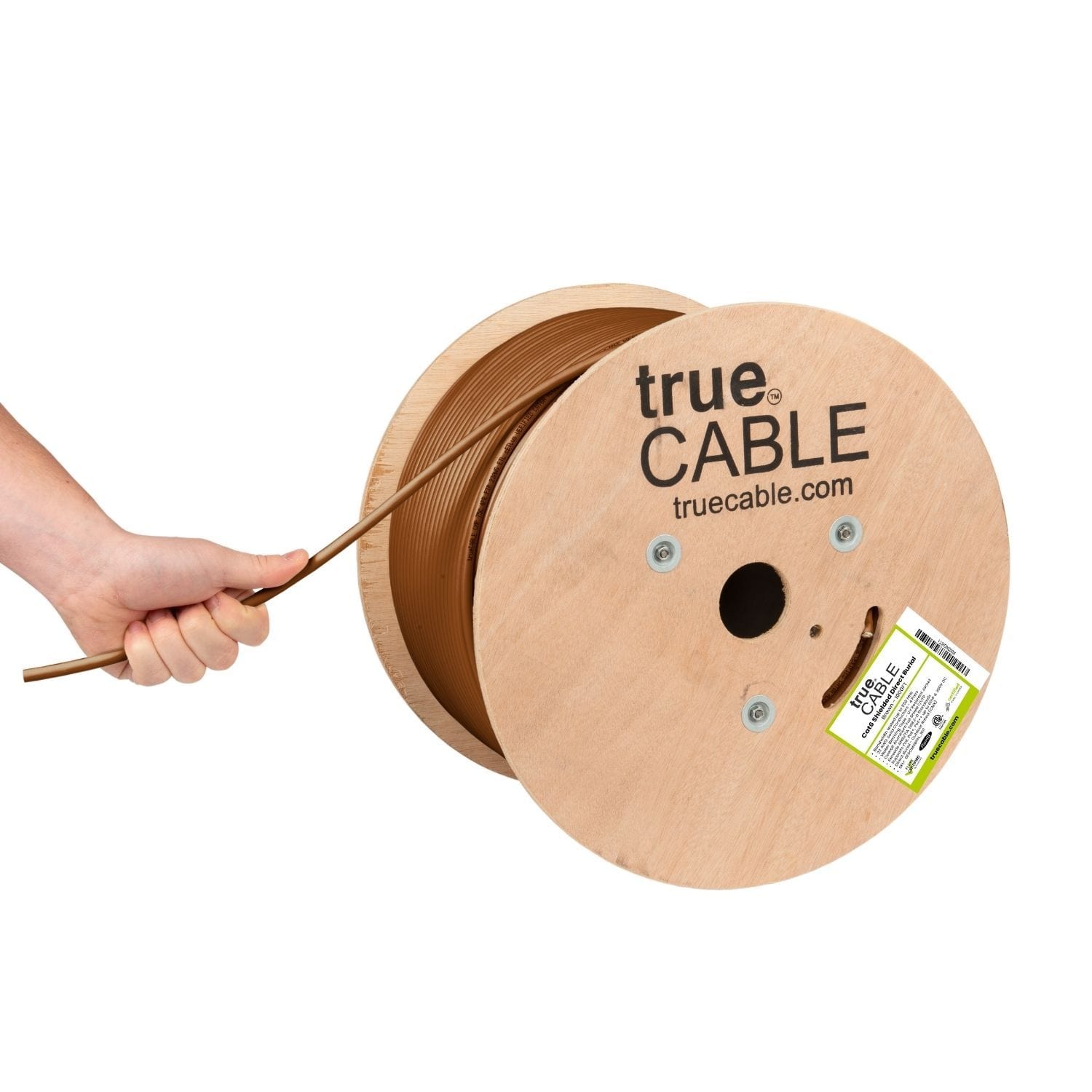 Cat6 Shielded Direct Burial Cable Brown 1000ft trueCABLE Reel Label
