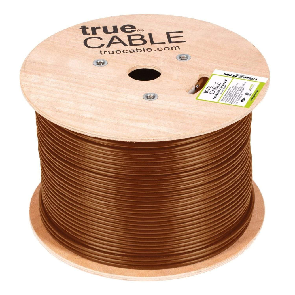Cat6 Shielded Direct Burial Cable Brown 1000ft trueCABLE Reel Label