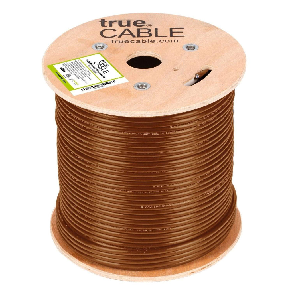Cat6 Shielded Direct Burial Cable Brown 500ft trueCABLE Reel Label