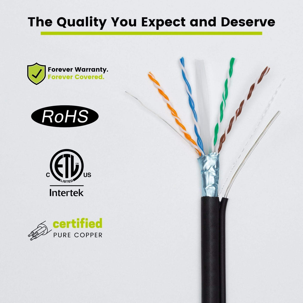 Cat6 Shielded Outdoor With Messenger Cable Black 1000ft trueCABLE Infographic
