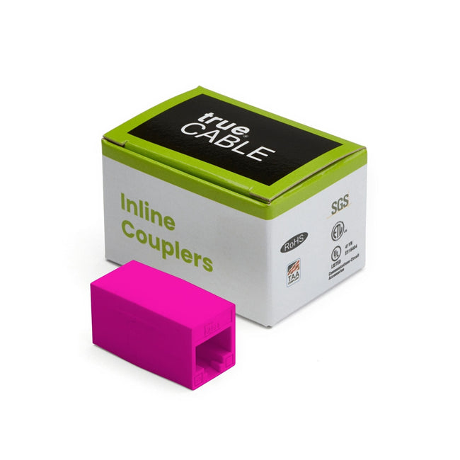 Cat6A Inline Coupler | Unshielded | Pink | 2pc | closed box