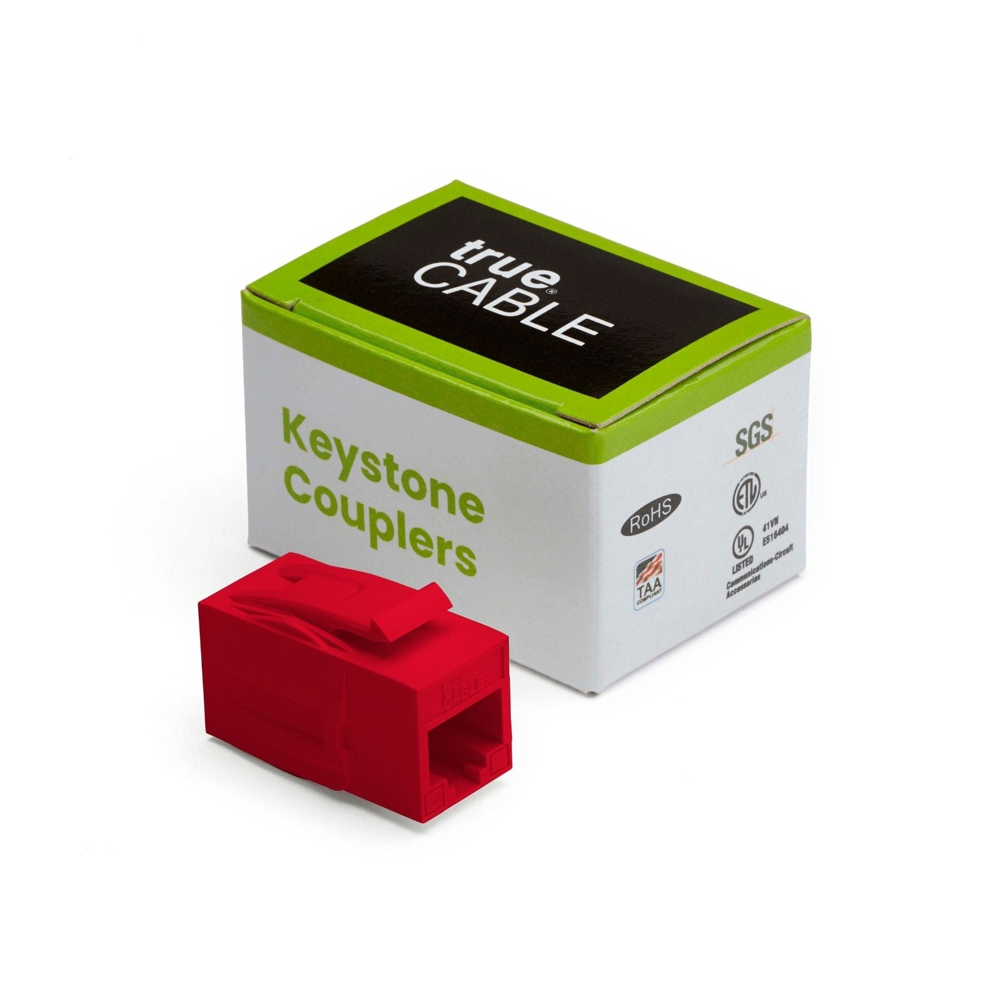 Cat6A Keystone Jack Couplers | Unshielded | 2 Piece | Red | closed box