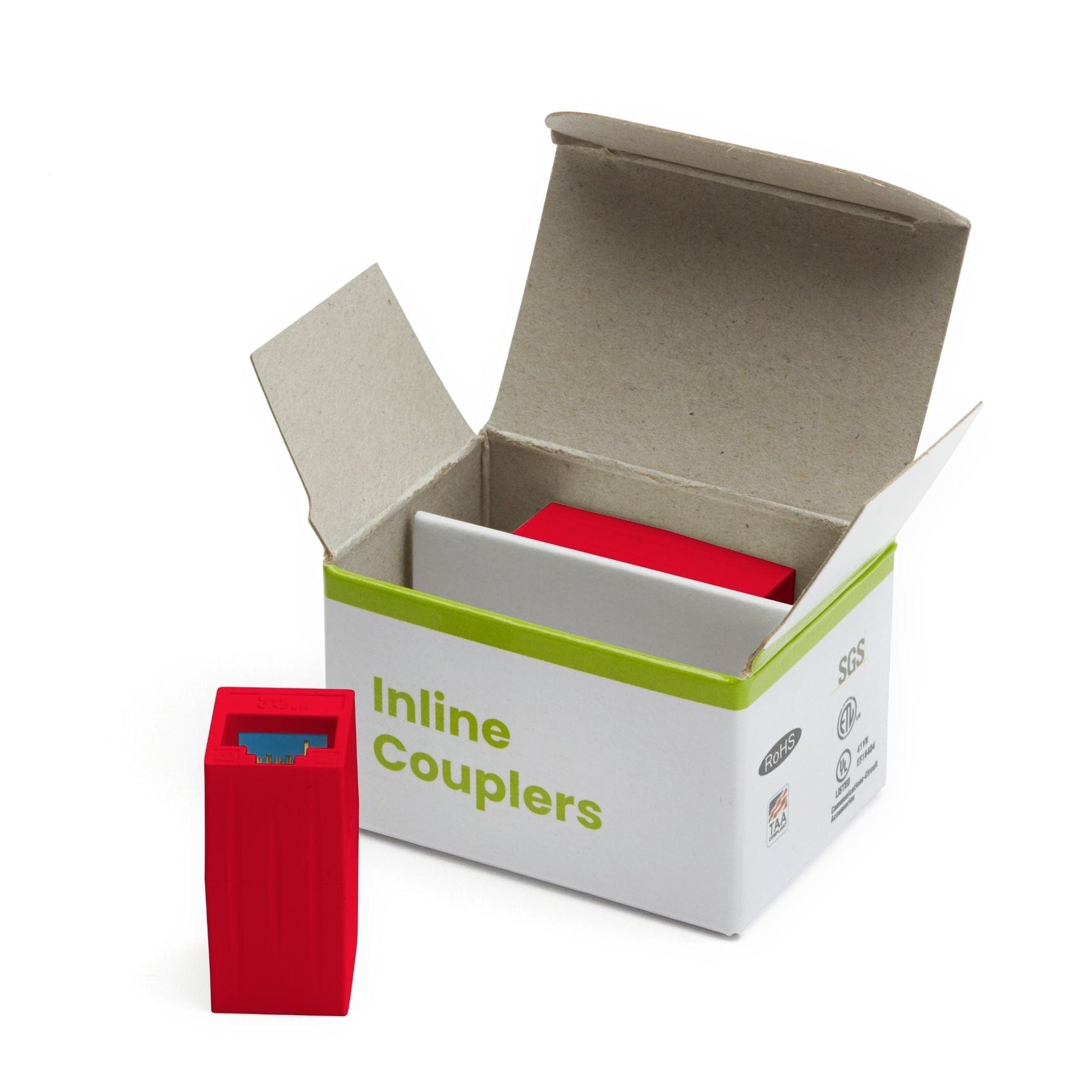 Cat6A Inline Coupler | Unshielded | Red | 2pc | open box
