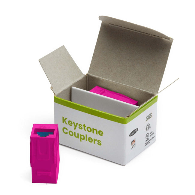 Cat6 Keystone Jack Coupler | Unshielded | Pink | 2 Piece | open box