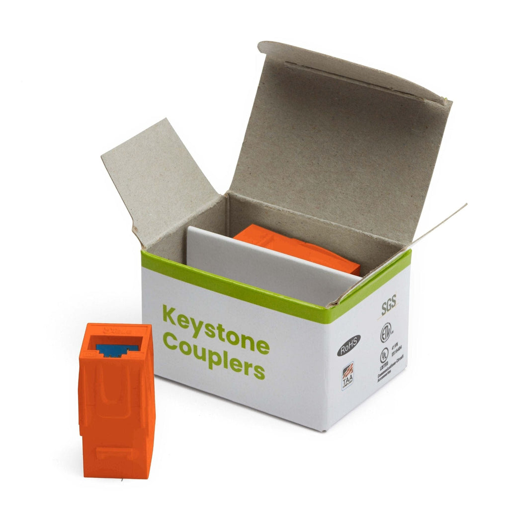 Cat6 Keystone Jack Coupler | Unshielded | Orange| 2 Piece | open box