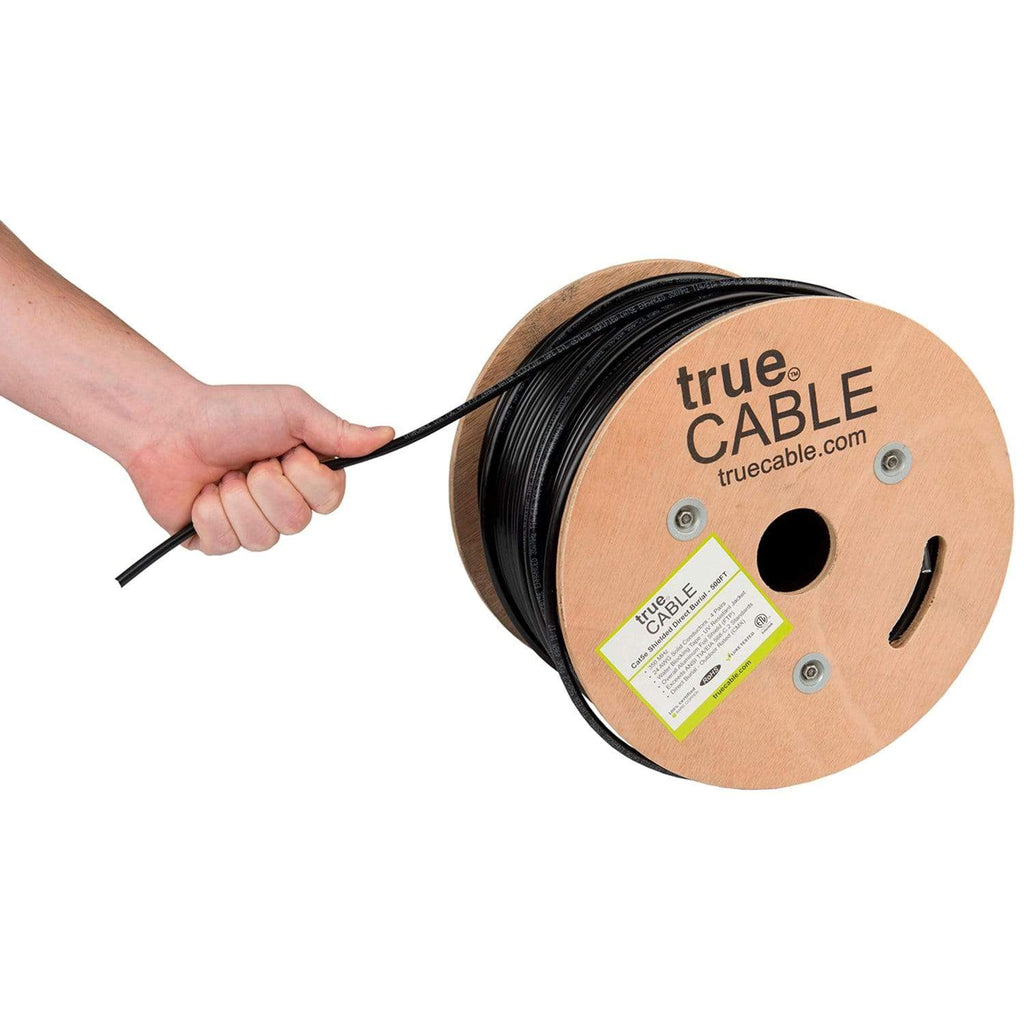 Cat5e Shielded Outdoor Cable Black 500ft trueCABLE Reel Hand Pulling