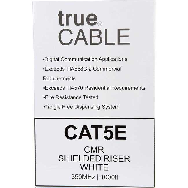Cat5e Shielded Riser Ethernet Cable White 1000ft trueCABLE Box Back