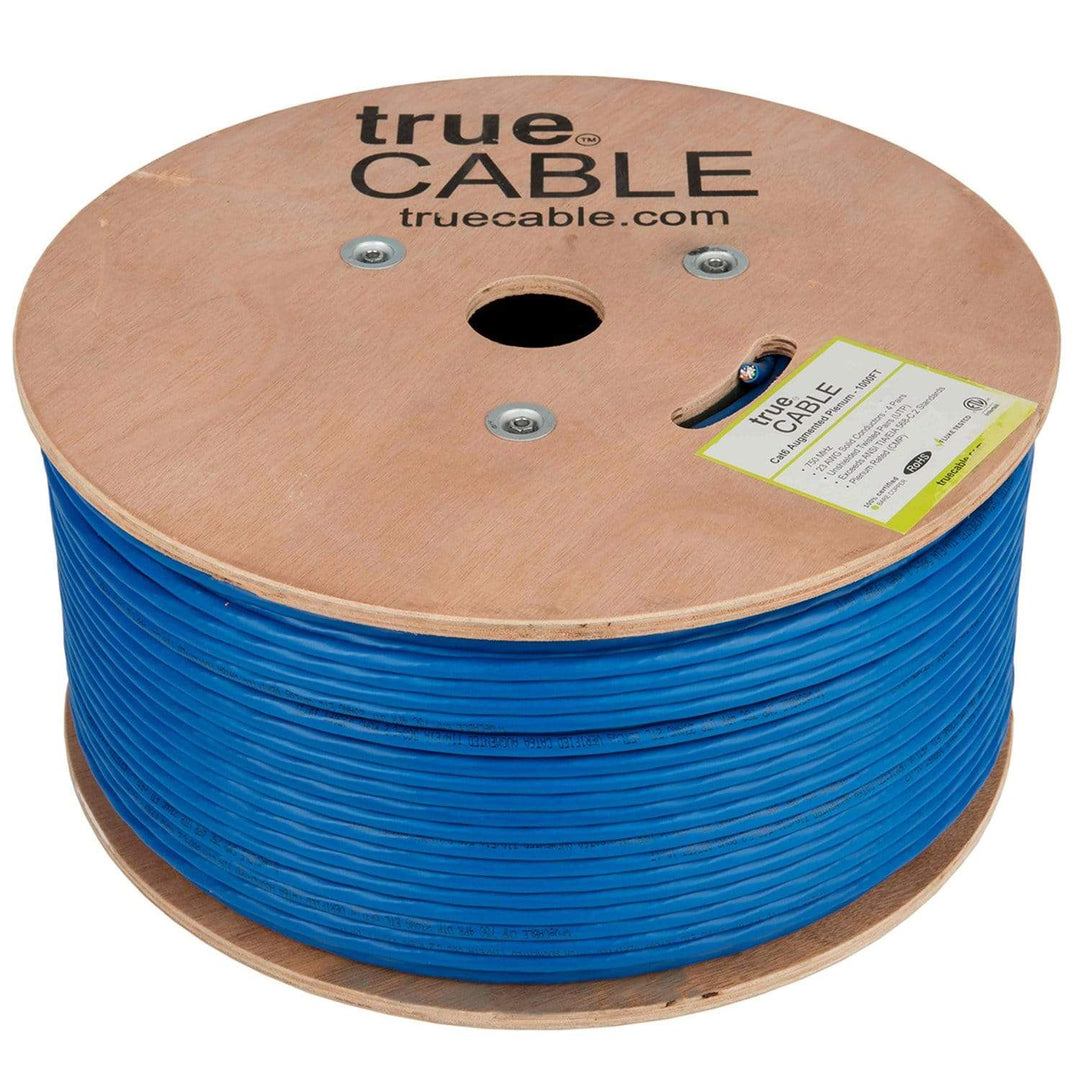 Cat6A Plenum Ethernet Cable Blue 1000ft trueCABLE Reel No Wrap