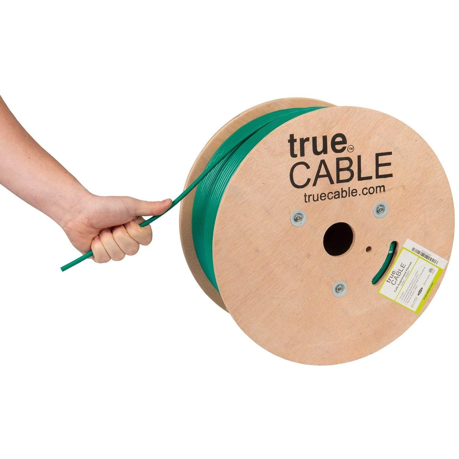 Cat6A Plenum Ethernet Cable Green 1000ft trueCABLE Hand Pulling