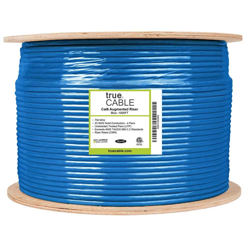 TRUE CABLE Cat6A Riser Cable (UTP), 1000 ft