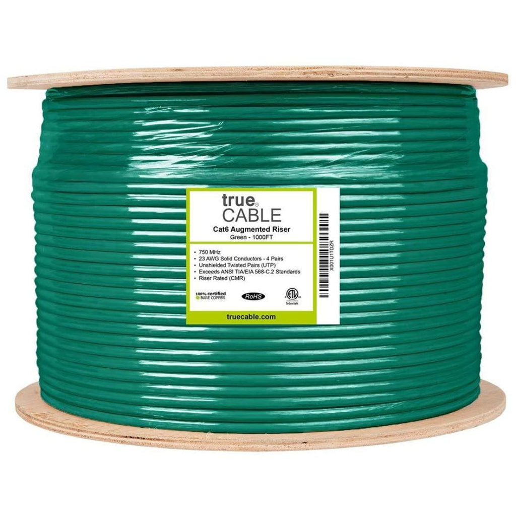 Cat6A Riser Ethernet Cable Green 1000ft trueCABLE Reel Label