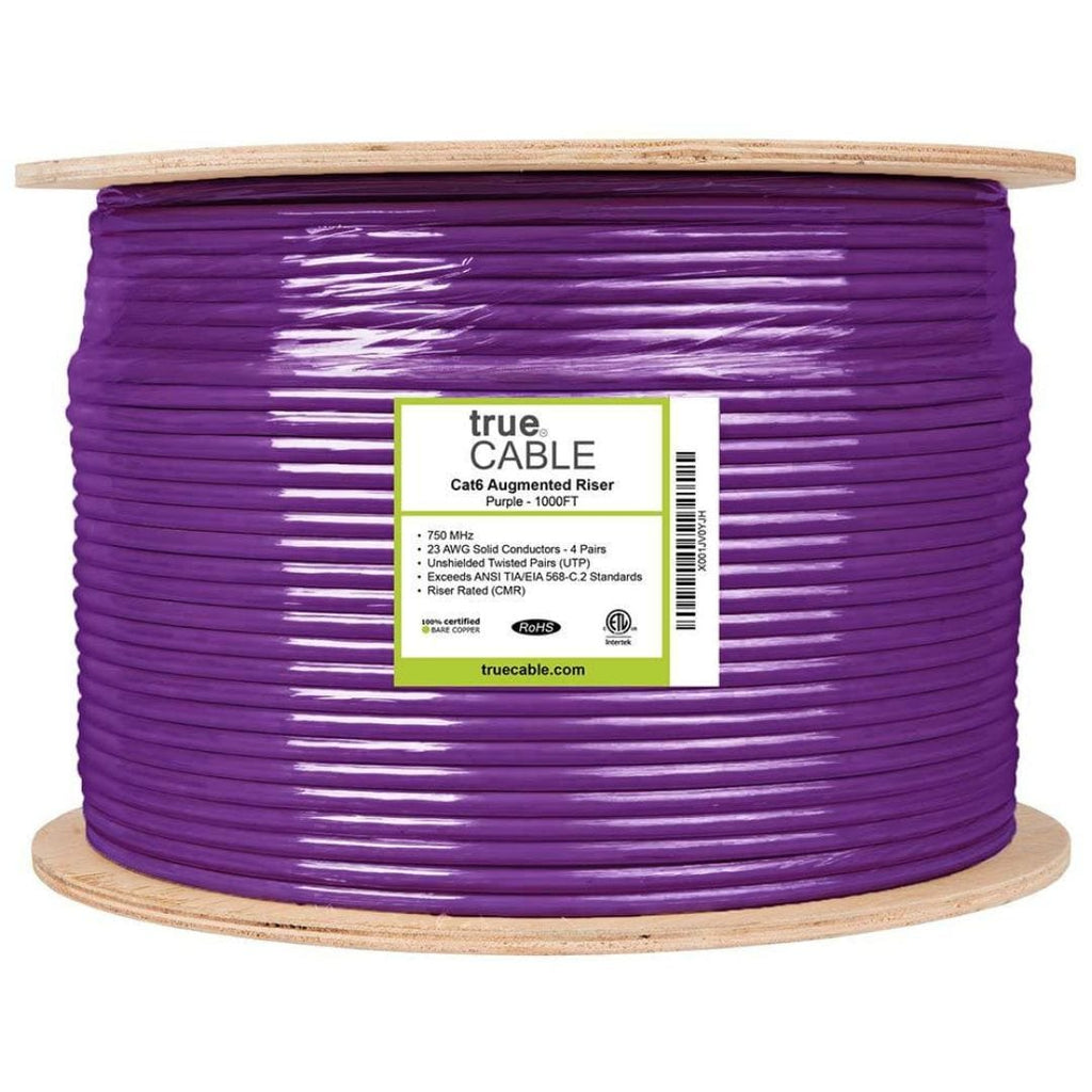 Cat6A Riser Ethernet Cable Purple 1000ft trueCABLE Reel Label