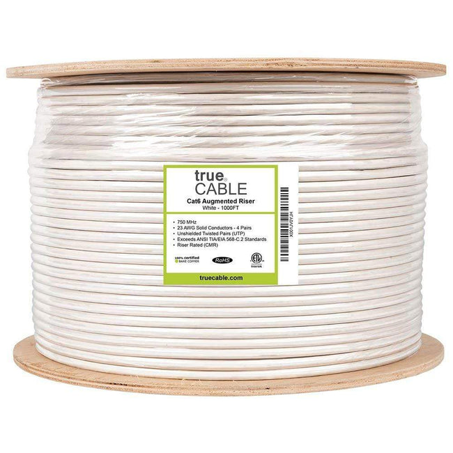 Cat6A Riser Ethernet Cable White 1000ft trueCABLE Reel Label