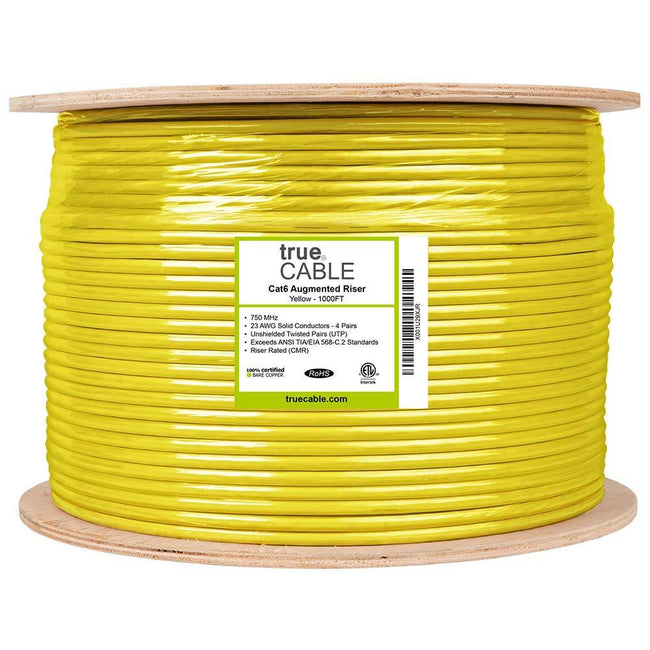 Cat6A Riser Ethernet Cable Yellow 1000ft trueCABLE Reel Label